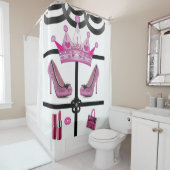 Kroon roze wit zwart douchegordijn (In situ)