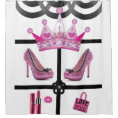 Kroon roze wit zwart douchegordijn (Voorkant)