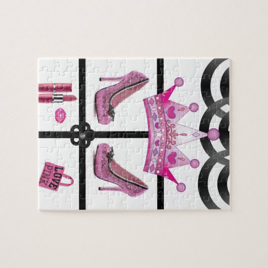 Kroon Roze Wit Zwart Legpuzzel (Horizontaal)