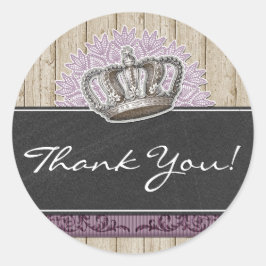  Kroon Rustiek Hout & Krijtbord Dank u Ronde Sticker