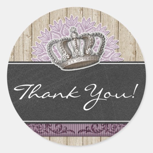 Kroon Rustiek Hout & Krijtbord Dank u Ronde Sticker (Voorkant)