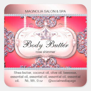 Kroon Salon Glitter Zilver Roze Sangria Vierkante Sticker