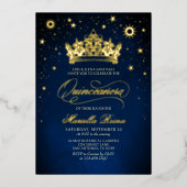 Kroon Tiara Navy Gold Quinceañera Uitnodiging (Voorkant)
