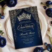 Kroon Tiara Navy Gold Quinceañera Uitnodiging