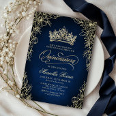 Kroon Tiara Navy Gold Quinceañera Uitnodiging