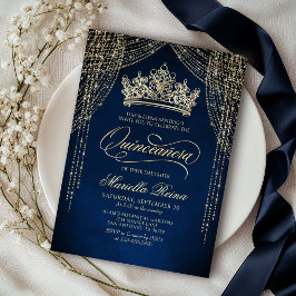 Kroon Tiara Navy Gold Quinceañera Uitnodiging