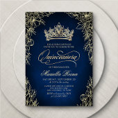 Kroon Tiara Navy Gold Quinceañera Uitnodiging