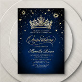 Kroon Tiara Navy Gold Quinceañera Uitnodiging
