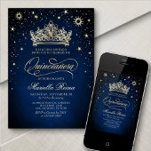 Kroon Tiara Navy Gold Quinceañera Uitnodiging