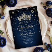 Kroon Tiara Navy Gold Quinceañera Uitnodiging