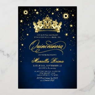 Kroon Tiara Navy Gouden Quinceañera Uitnodiging