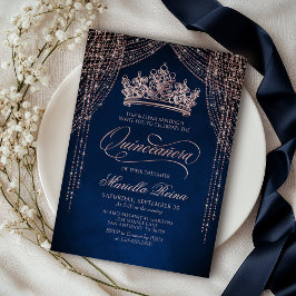 Kroon Tiara Navy Roos Gold Quinceañera Uitnodiging