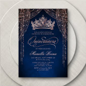 Kroon Tiara Navy Roos Gold Quinceañera Uitnodiging