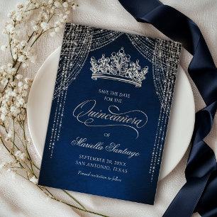Kroon Tiara Navy Silver Quinceañera Save the Date