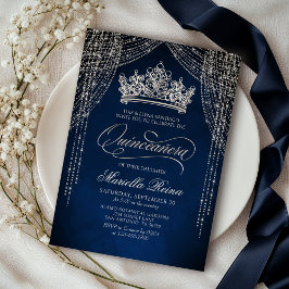 Kroon Tiara Navy Silver Quinceañera Uitnodiging