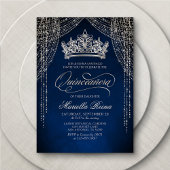 Kroon Tiara Navy Silver Quinceañera Uitnodiging
