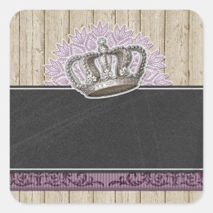 Kroon van de Koningin op Rustik Hout & Schoolbord Vierkante Sticker
