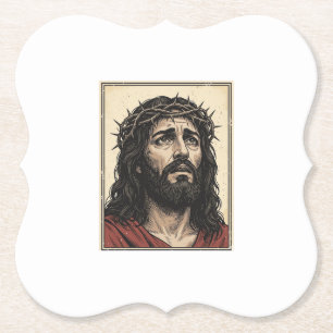 Kroon van Doornen Religieus Portret Vector Kunst_ Kartonnen Onderzetters