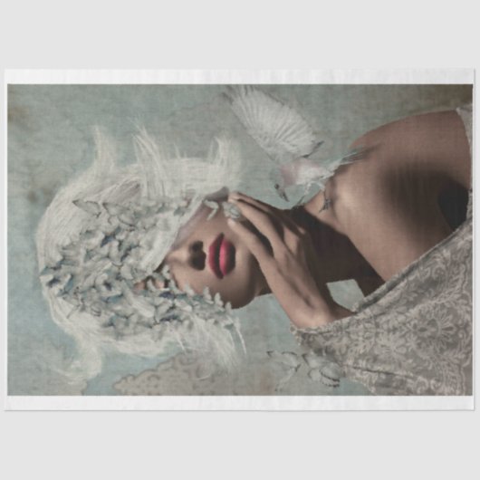 Kroon van het Portret Butterflies Woman Bird Tissuepapier (Voorkant)