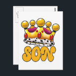 Kroon van koningszonen briefkaart<br><div class="desc">Grappige cartoon logo van kroon van koningszonen. Verjaardagscadeau voor zoon.</div>