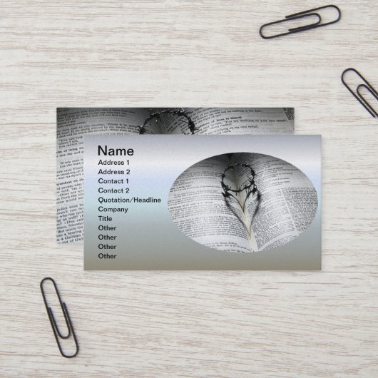 Kroon van Thorns Heart en Bijbel Visitekaartje (Voorkant / Achterkant in situ)