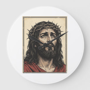 Kroon van Vintage Doornen Religieus Portret Vector Grote Klok