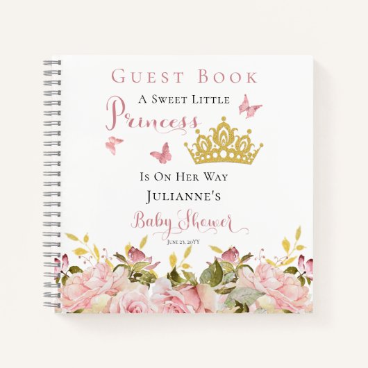 Kroon | Vlinders Bloemenkroon Prinses Baby Shower  Notitieboek (Voorkant)