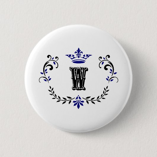 Kroon Wreath Monogram 'W' Ronde Button 5,7 Cm (Voorkant)