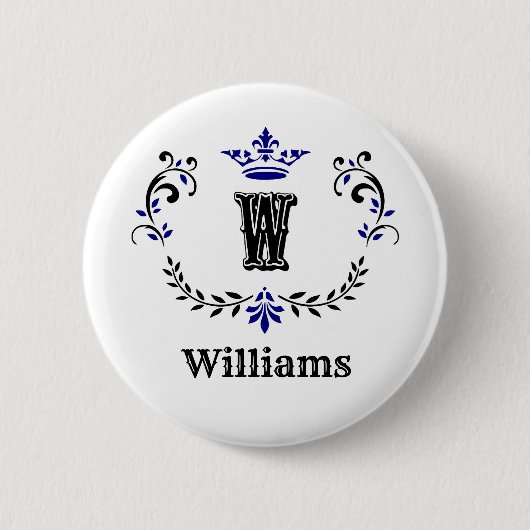Kroon Wreath Monogram 'W' Ronde Button 5,7 Cm (Voorkant)