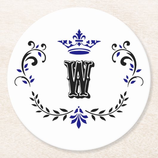 Kroon Wreath Monogram 'W' Ronde Kartonnen Onderzetter (Voorkant)