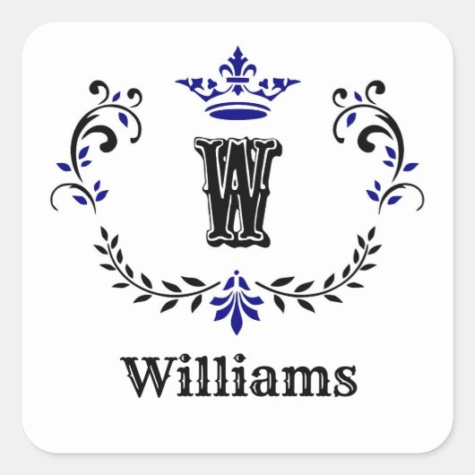 Kroon Wreath Monogram 'W' Vierkante Sticker (Voorkant)