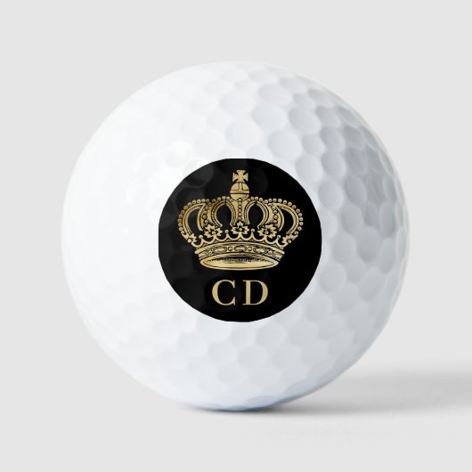 Kroon zwarte monogram initiaal letters golfballen (Voorkant)