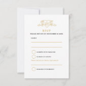 Kroonbladeren monogram bruiloft wit goud RSVP kaartje (Achterkant)