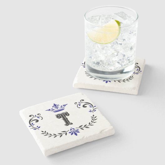 kroonboulevonmonogram "T" Stenen Onderzetter (Zijkant)