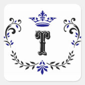 kroonboulevonmonogram "T" Vierkante Sticker (Voorkant)