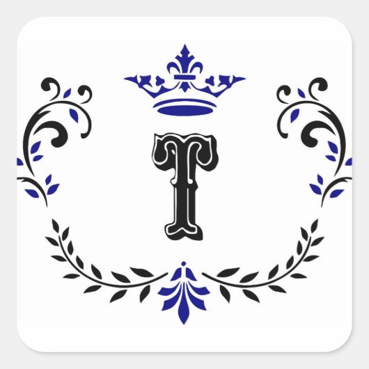 kroonboulevonmonogram "T" Vierkante Sticker (Voorkant)