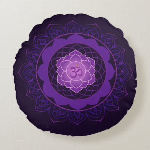 Kroonchakra Mandala - Sahasrara met OM Paarse Rond Kussen