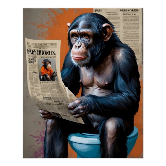 Kroonchimpansee op de troon - Bold Pop Art Perfect Poster (Voorkant)