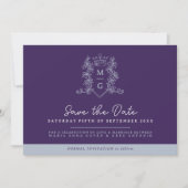 Kroonfoto bruiloft bewaar de datum paarse grijs save the date (Voorkant)