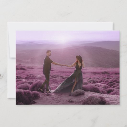 Kroonfoto bruiloft bewaar de datum paarse grijs save the date (Achterkant)