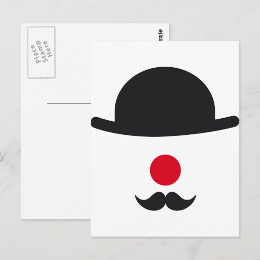 kroongezicht met pet, rode neus en snor briefkaart (Voorkant / Achterkant)
