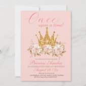 Kroongoud roze roos Prinses 1e Verjaardagsfeest Kaart (Voorkant)