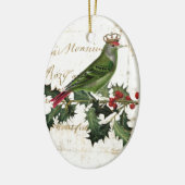  Kroongroene vogel & Holly Keramisch Ornament (Links)