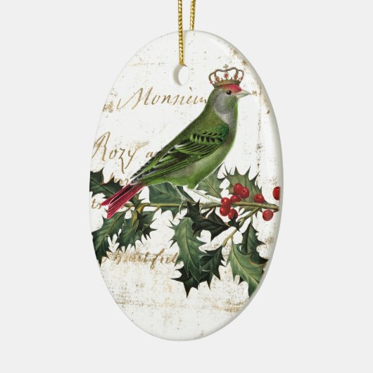  Kroongroene vogel & Holly Keramisch Ornament (Links)