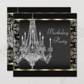 Kroonkandelaar Zwart Damast Verjaardagsfeest Kaart (Voorkant / Achterkant)