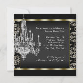 Kroonkandelaar Zwart Damast Verjaardagsfeest Kaart (Achterkant)