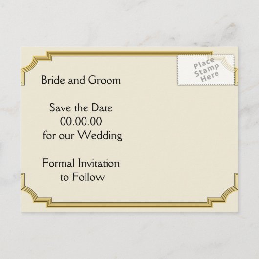 Kroonluchter & Art Deco border bruiloft Save the D Aankondigingskaart (Achterkant)