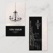 Kroonluchter + Barok damast /parel + roze Visitekaartje (Voorkant / Achterkant)