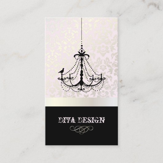Kroonluchter + Barok damast /parel + roze Visitekaartje (Voorkant)