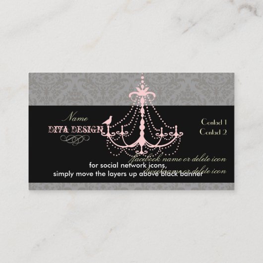 Kroonluchter + Barok damast /parel + roze Visitekaartje (Achterkant)